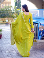 Teeya Creation Olive Color Chinon Silk Heavy Embroidery Work Fully Stitched Salwar Suit