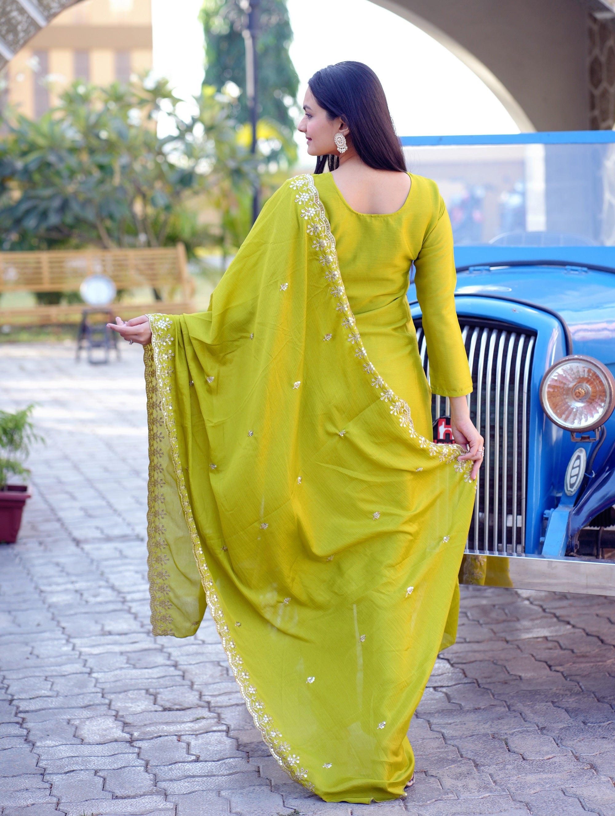 Teeya Creation Olive Color Chinon Silk Heavy Embroidery Work Fully Stitched Salwar Suit
