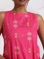 trueBrowns Pink Cotton Print Sleeveless Kurta Set - Distacart
