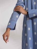trueBrowns Blue Cotton Floral Embroidered Dress - Distacart