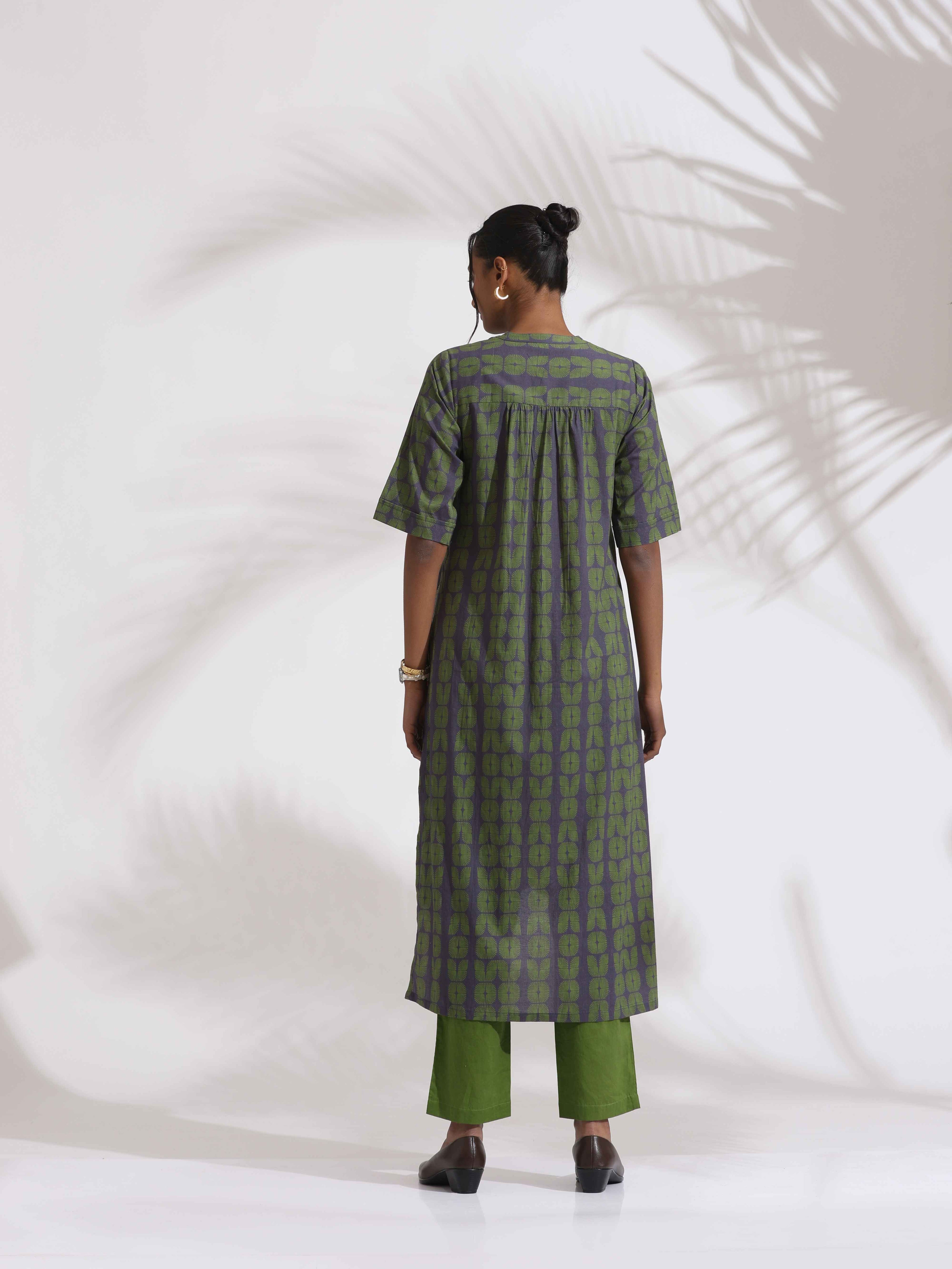 trueBrowns Grey Cotton Print Highlow Kurta Set - Distacart