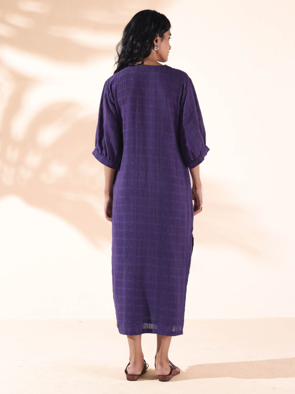 trueBrowns Purple Cotton Dobby Slit Dress - Distacart