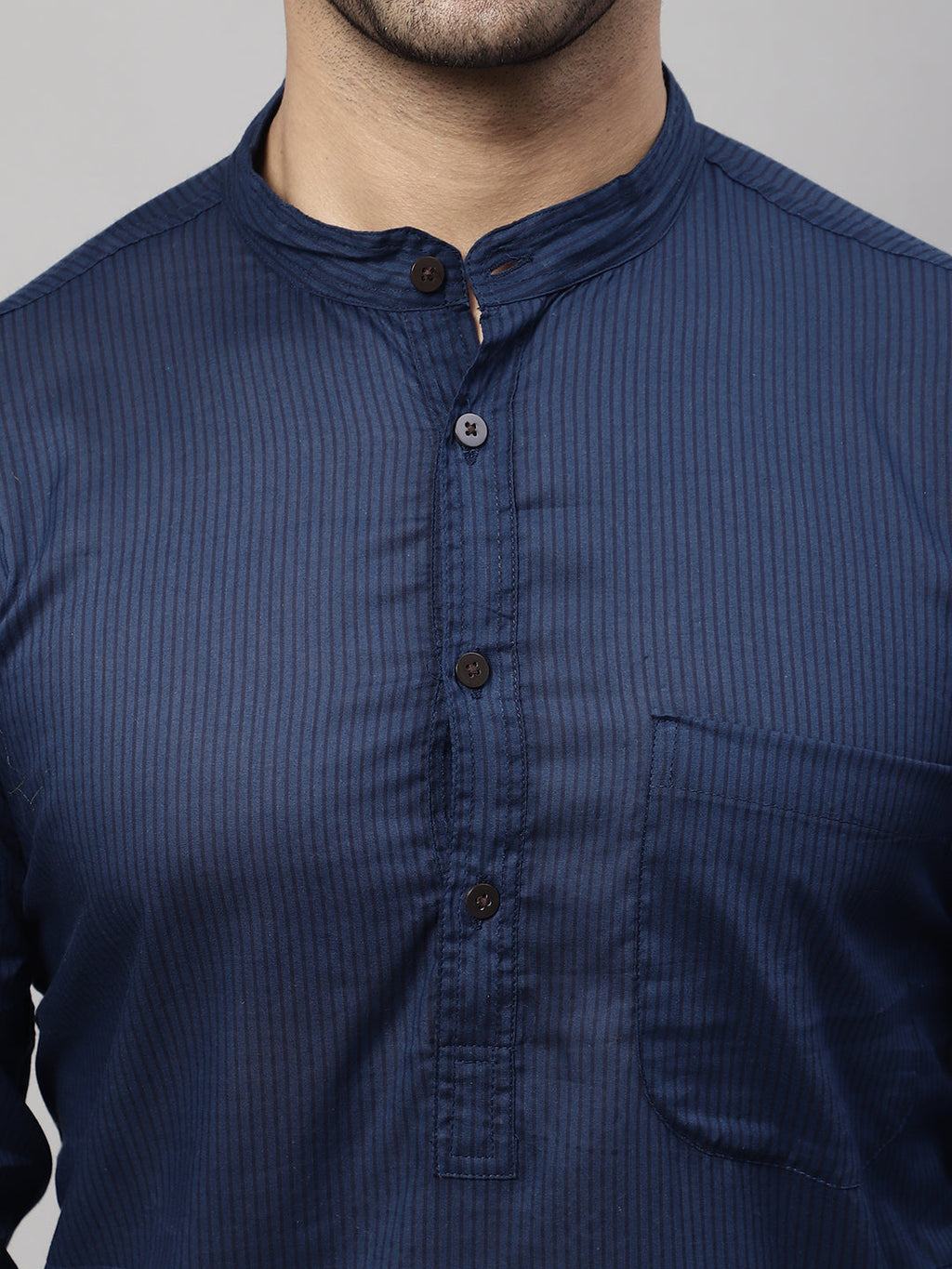 Even Apparels Blue Pure Cotton Kurta With Band Collar - Distacart