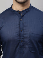Even Apparels Blue Pure Cotton Kurta With Band Collar - Distacart