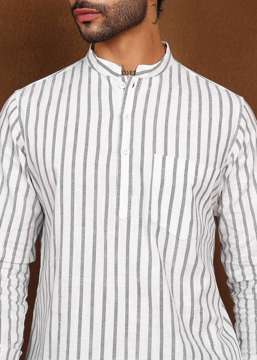 Fabmade Driftline Stripe Linen Short Kurta