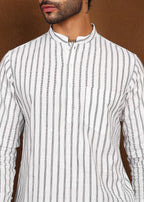 Fabmade Driftline Stripe Linen Short Kurta