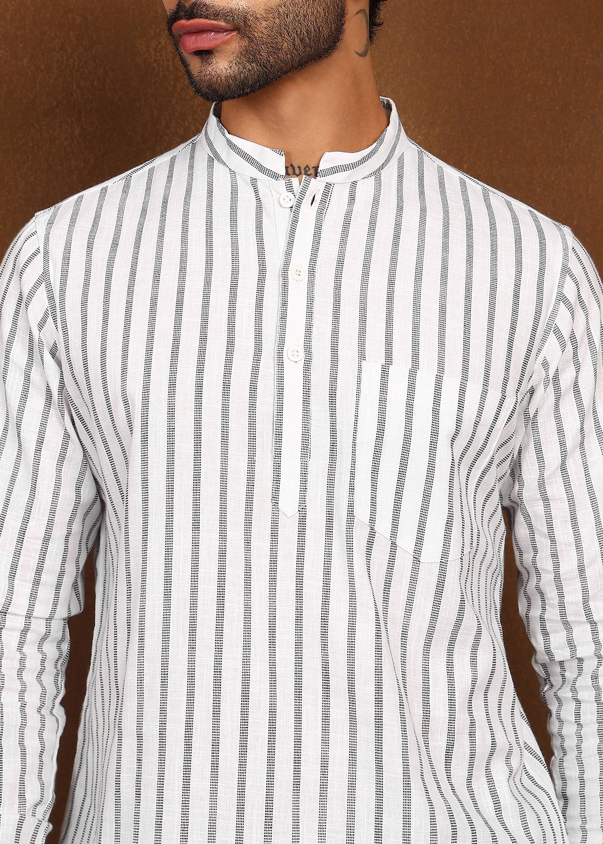 Fabmade Driftline Stripe Linen Short Kurta
