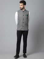 Even Apparels Men's Grey Pure Wool Nehru Jacket