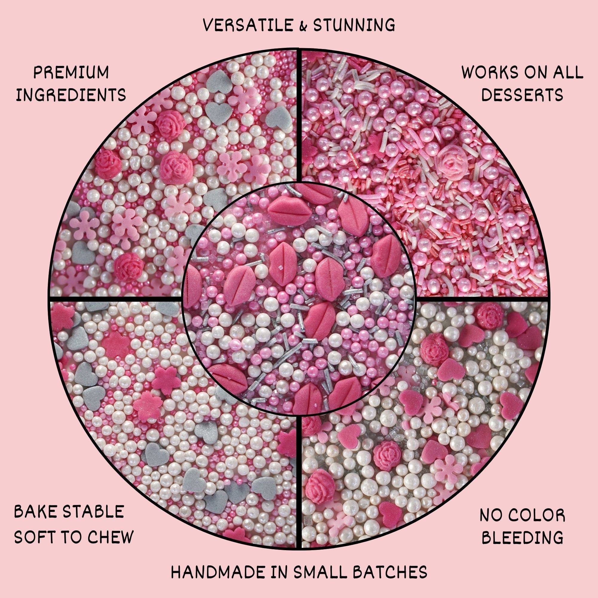 confect glittering grace sprinkles dazzling delight sprinkle glistening glamour sprinkles cake cupcake sprinkles pink mini lips roses sprinkles i silver hearts vermicelli and white pearls baby shower sprinkles mix pack of 5