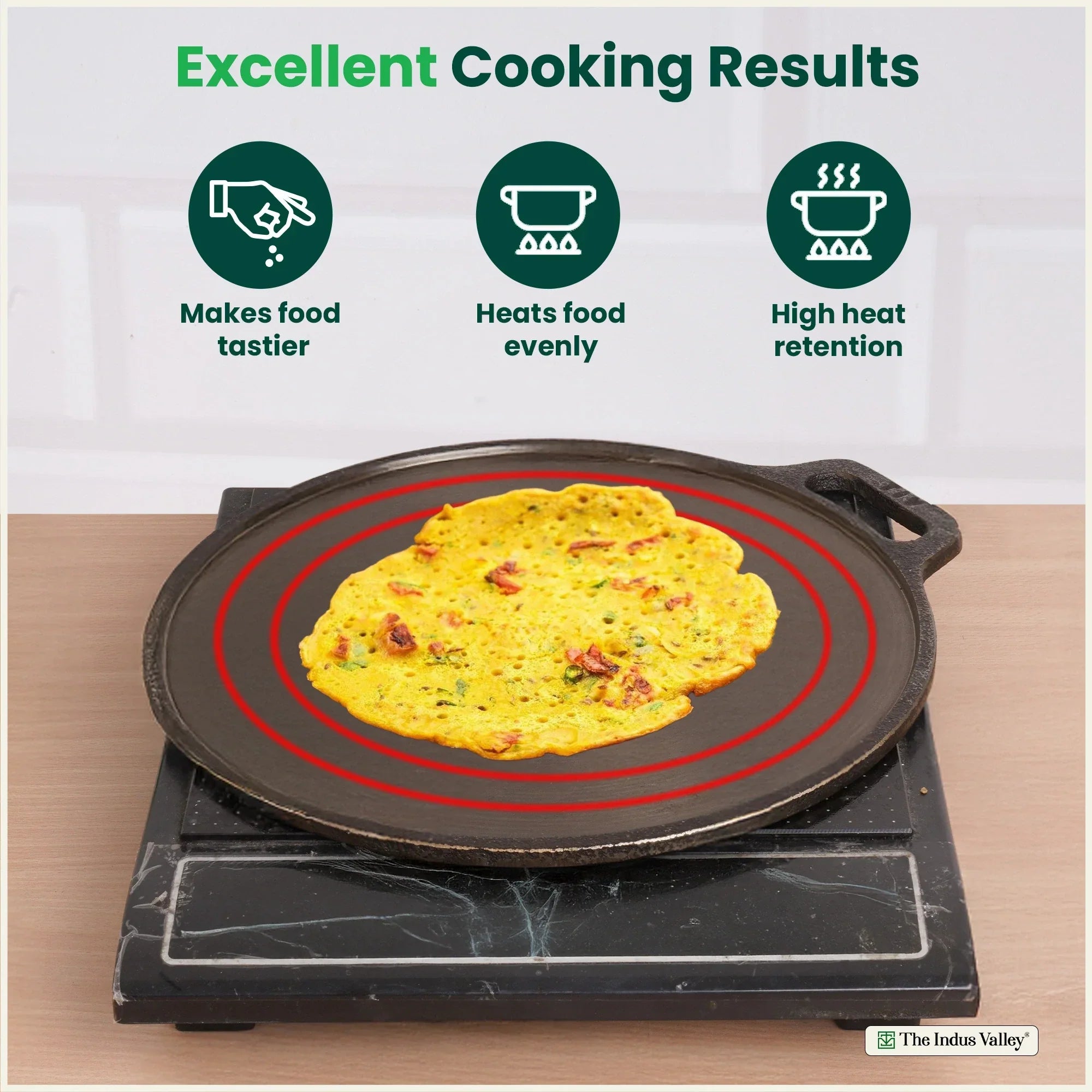 The Indus Valley Super Smooth Cast Iron Tawa,Pre-seasoned, Nonstick, 100% Pure, Toxin-free, Spatula, 26.7cm/30.2cm