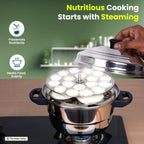 The Indus Valley Premium Stainless Steel idlipot regular with mini idli plates-(3+1) Idli/ Momo Maker/  Veg Steaming Set, Tri-ply Induction Bottom, 4 Plates