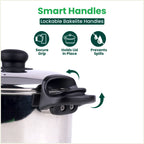 The Indus Valley Tri-steel Stainless Steel Rice Pot with Strainer Lid & Lockable Bakelite Handles, Tri-ply 3-Layer Heavy Bottom | Noodle/Pasta/Corn/Soya/Veggies Boiler Pot, Steamer Cooker, Induction & Gas, 1.08 Kg, 19cm, 3.5 L