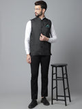 Even Apparels Men's Black Pure Wool Nehru Jacket