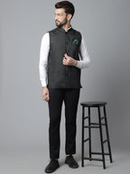 Even Apparels Men's Black Pure Wool Nehru Jacket