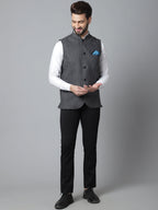 Even Apparels Men's Grey Pure Wool Nehru Jacket