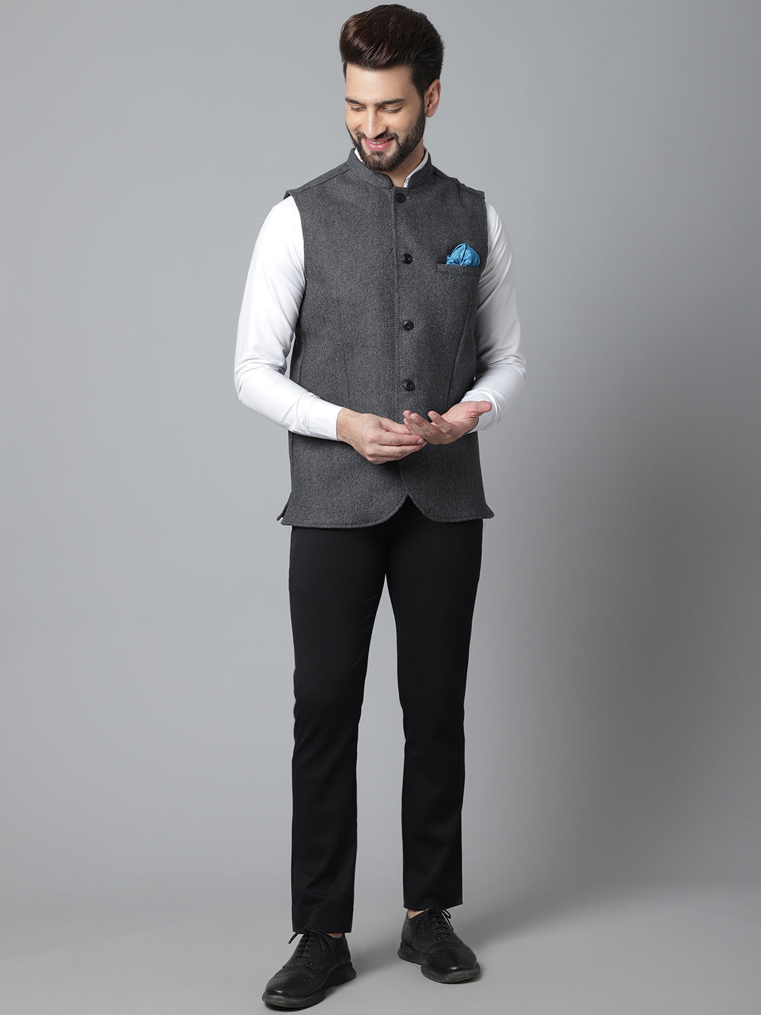 Even Apparels Men's Grey Pure Wool Nehru Jacket