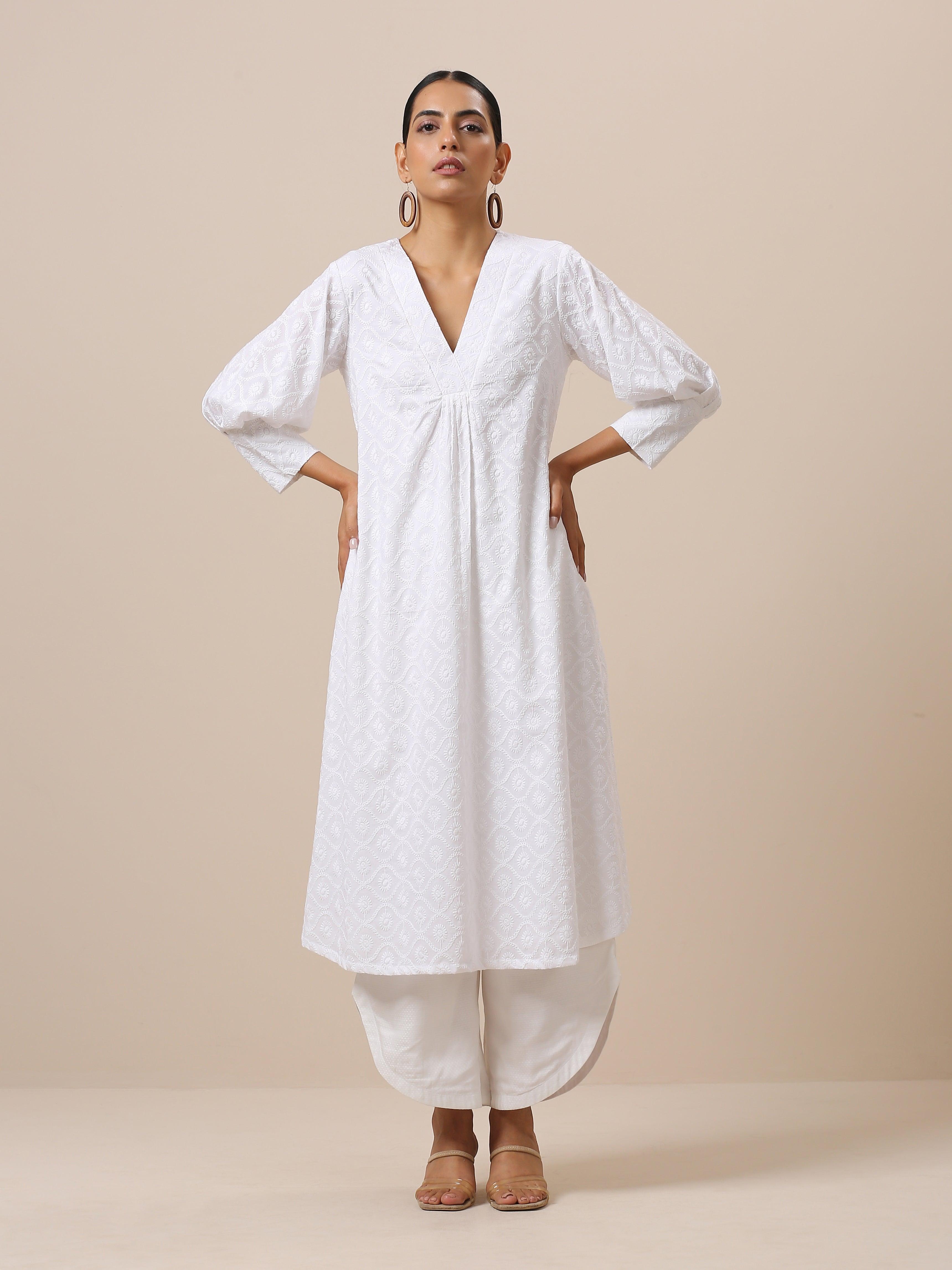 trueBrowns Cotton White Textured Curve Pant