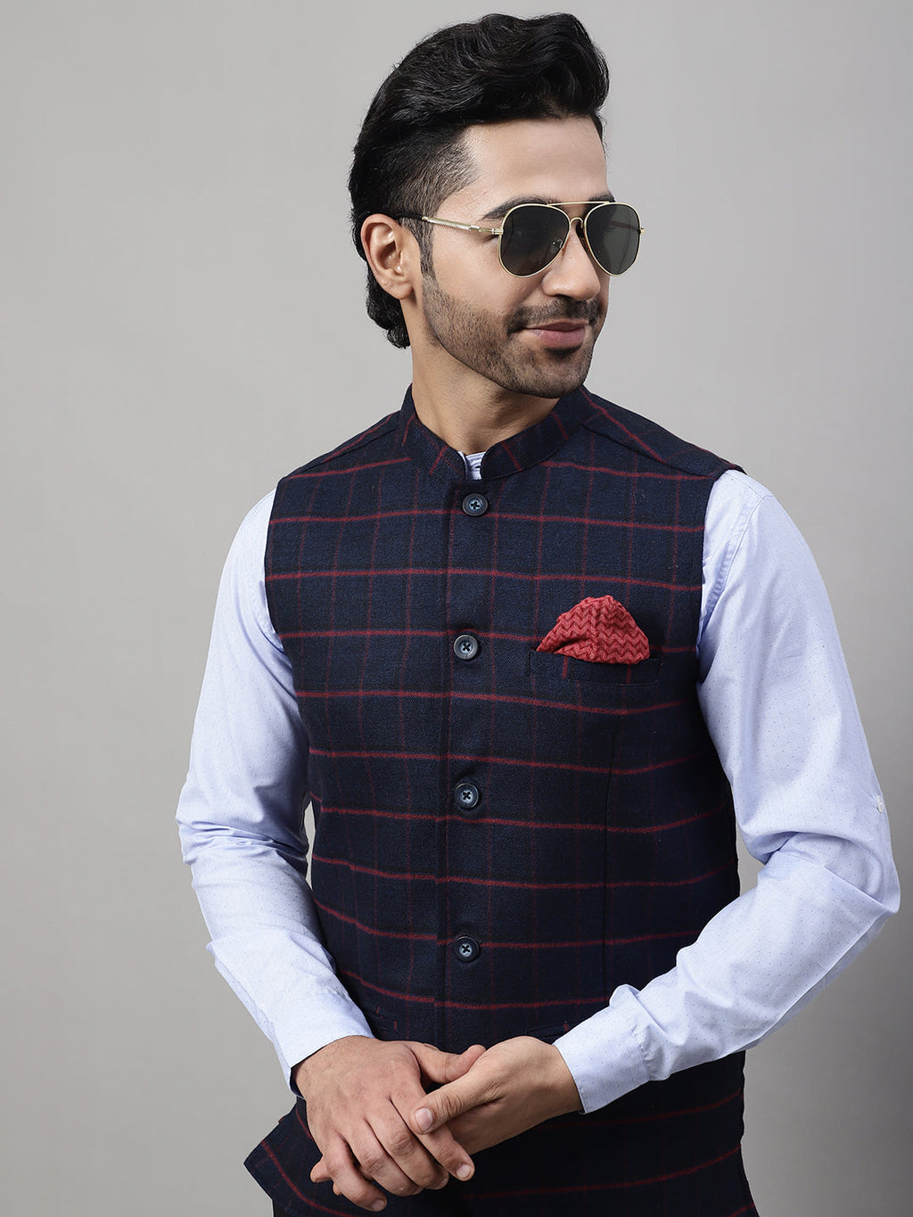 Even Apparels Men's Blue Nehru Jacket With Welt Pockets