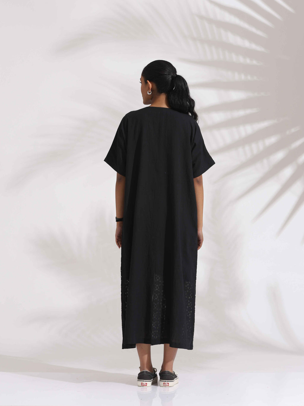 trueBrowns Black Cotton Schiffli Slit Dress - Distacart