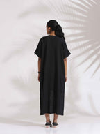trueBrowns Black Cotton Schiffli Slit Dress - Distacart