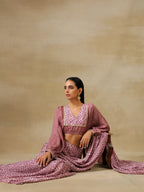 trueBrowns Dark Mauve Bandhani Printed SilkReady to Wear Saree
