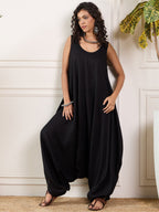 InWeave Black Round Sleeveless Jumpsuit