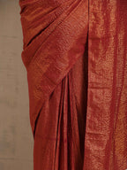 trueBrowns Maroon Gold Metallic Ready To Wear Plus Size Saree