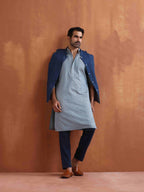 trueBrowns Men's Blue Chanderi Kurta
