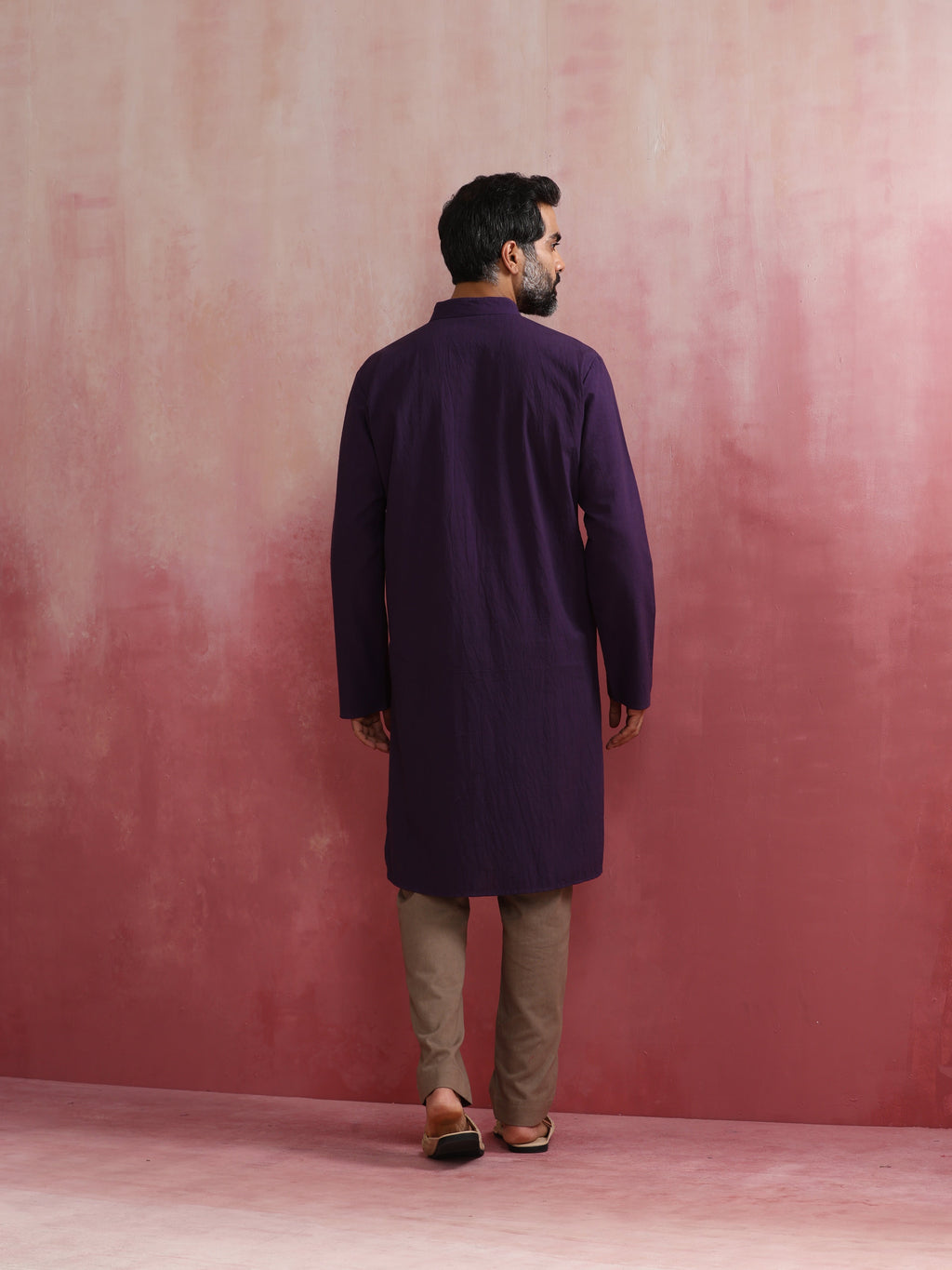 trueBrowns Men's Purple Mandarin Collar Kurta