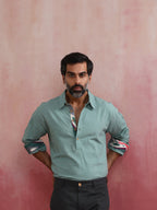trueBrowns Men's Aqua Blue Cotton Shirt Collar Stylized Kurta