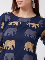 InWeave Elephant Print Blue Top