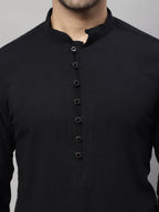 Even Apparels Black Pure Cotton Kurta With Band Collar