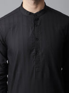 Even Apparels Black Striped Kurta With Band Collar - Distacart