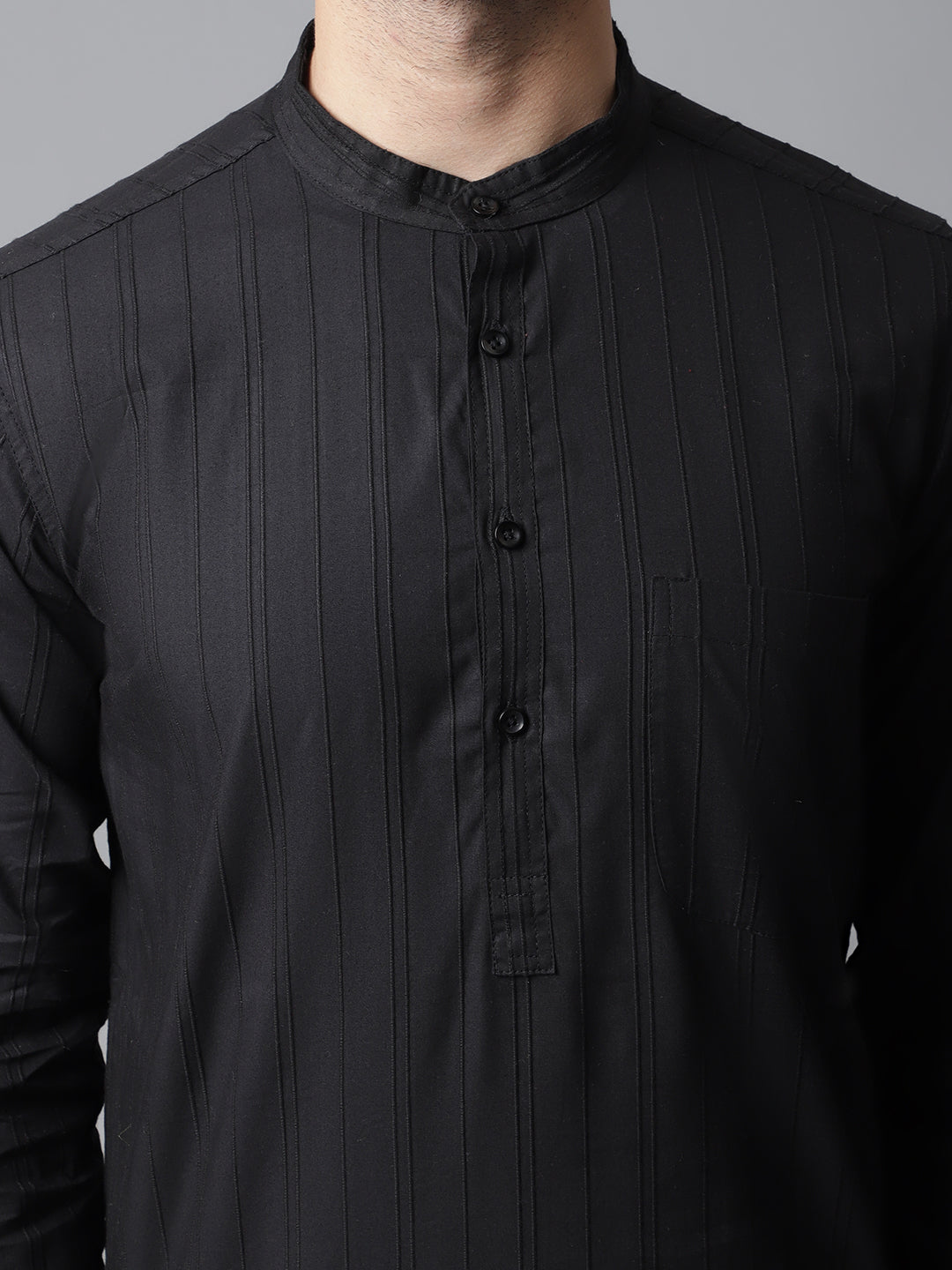 Even Apparels Black Striped Kurta With Band Collar - Distacart