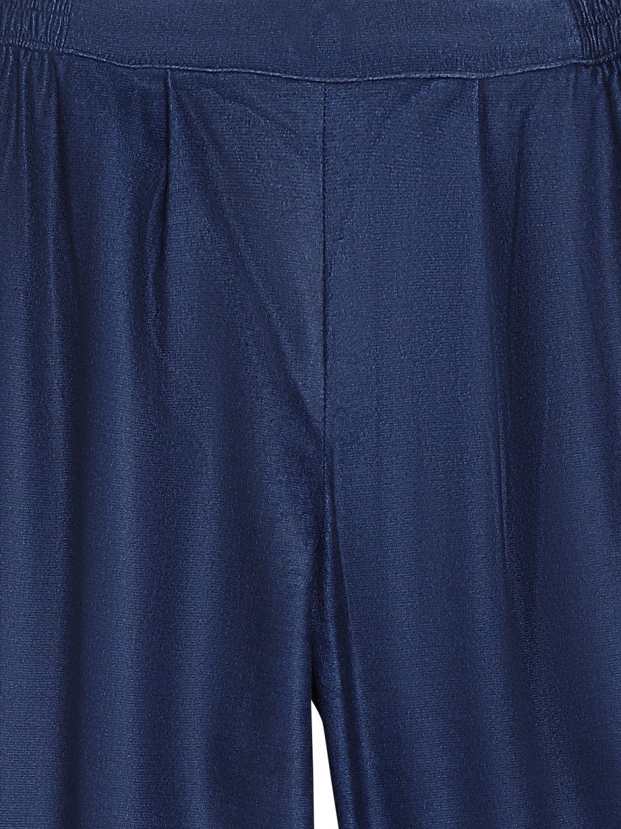 Ahalyaa Girls Navy Blue Velvet Angrakha Gotta Patti Kids Kurta with Palazzos - Distacart