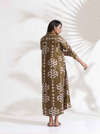 trueBrowns Olive Green Cotton Print Shirt Dress - Distacart