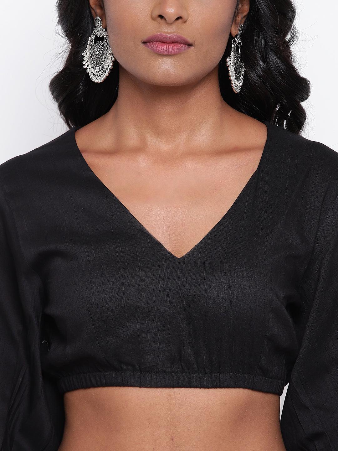 trueBrowns Black Gathered Sleeve Top
