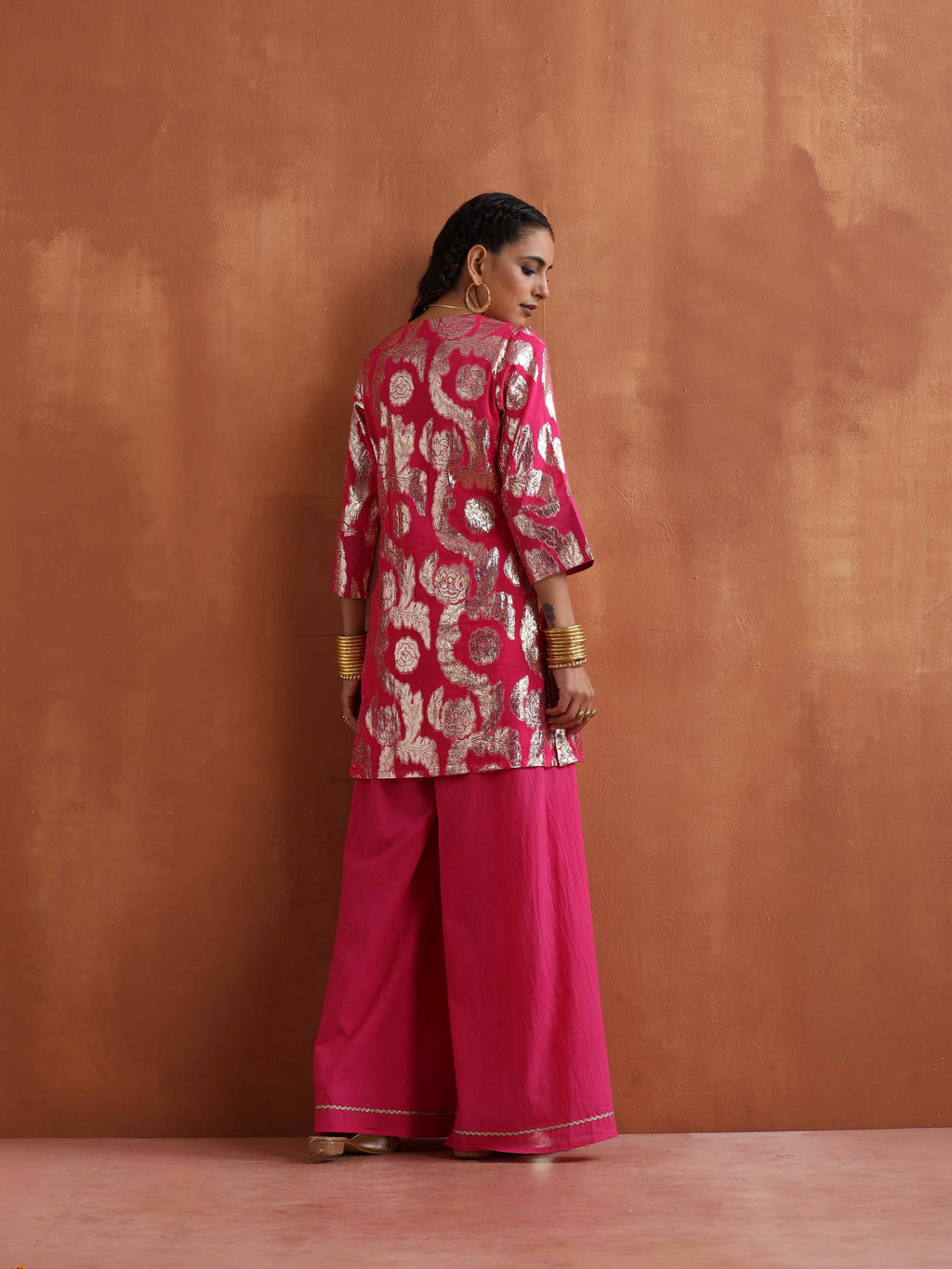 trueBrowns Pink Metallic Sharara Set - Distacart