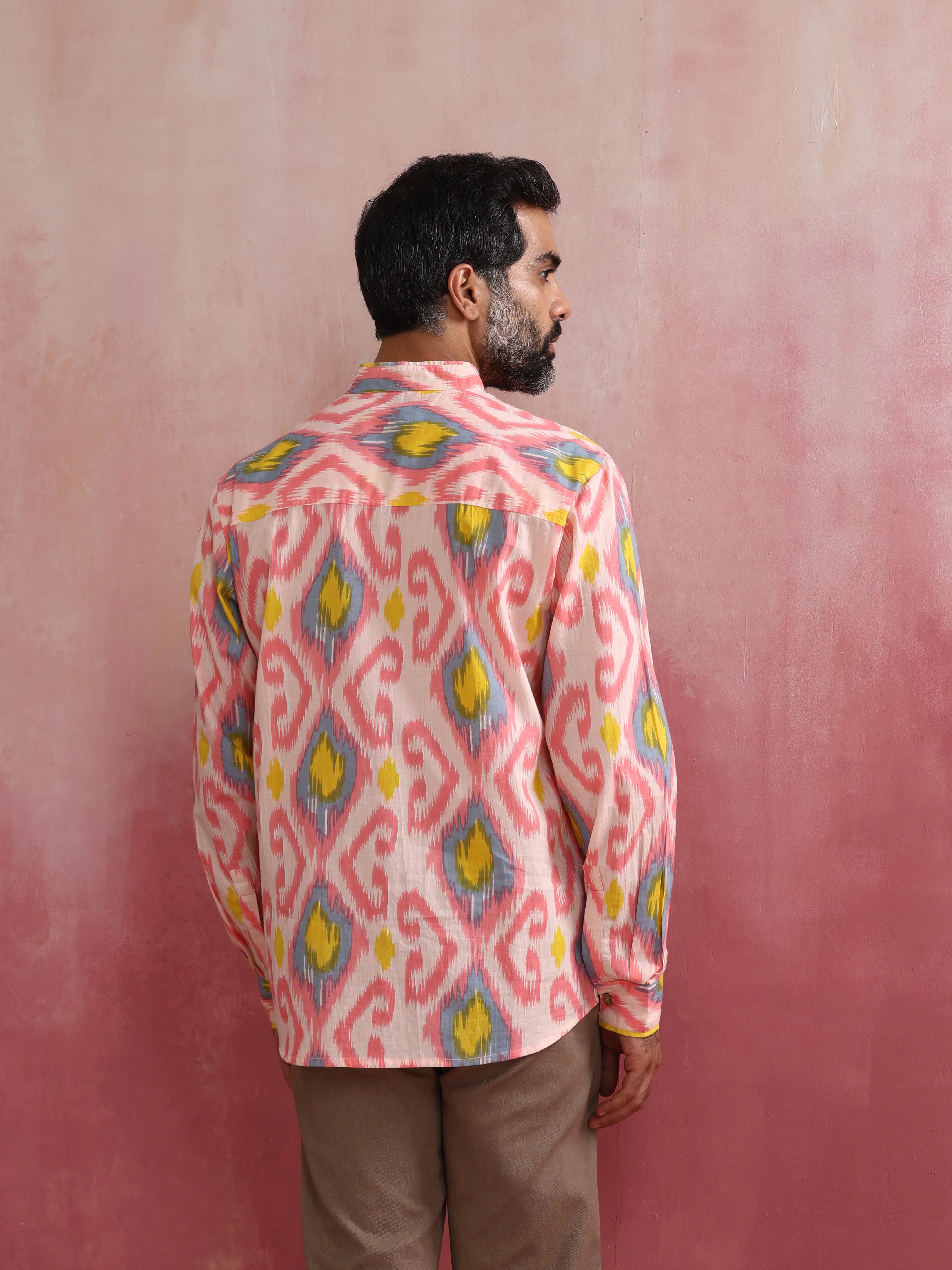 trueBrowns Men's Lime Ikat Print Cotton Shirt