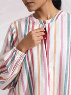 trueBrowns Off-White Cotton Multi Stripe Short Dress - Distacart