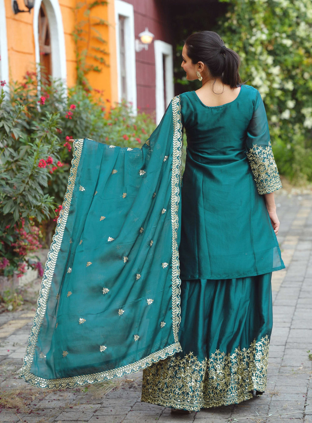 Yash Enterprise Festive Teal Green Sequence Embroidered Work Readymade Salwar Suit - Distacart