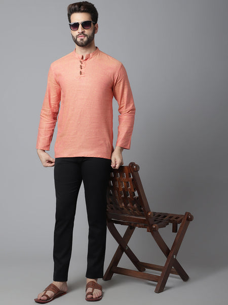 Even Apparels Orange Pure Cotton Kurta With Band Collar