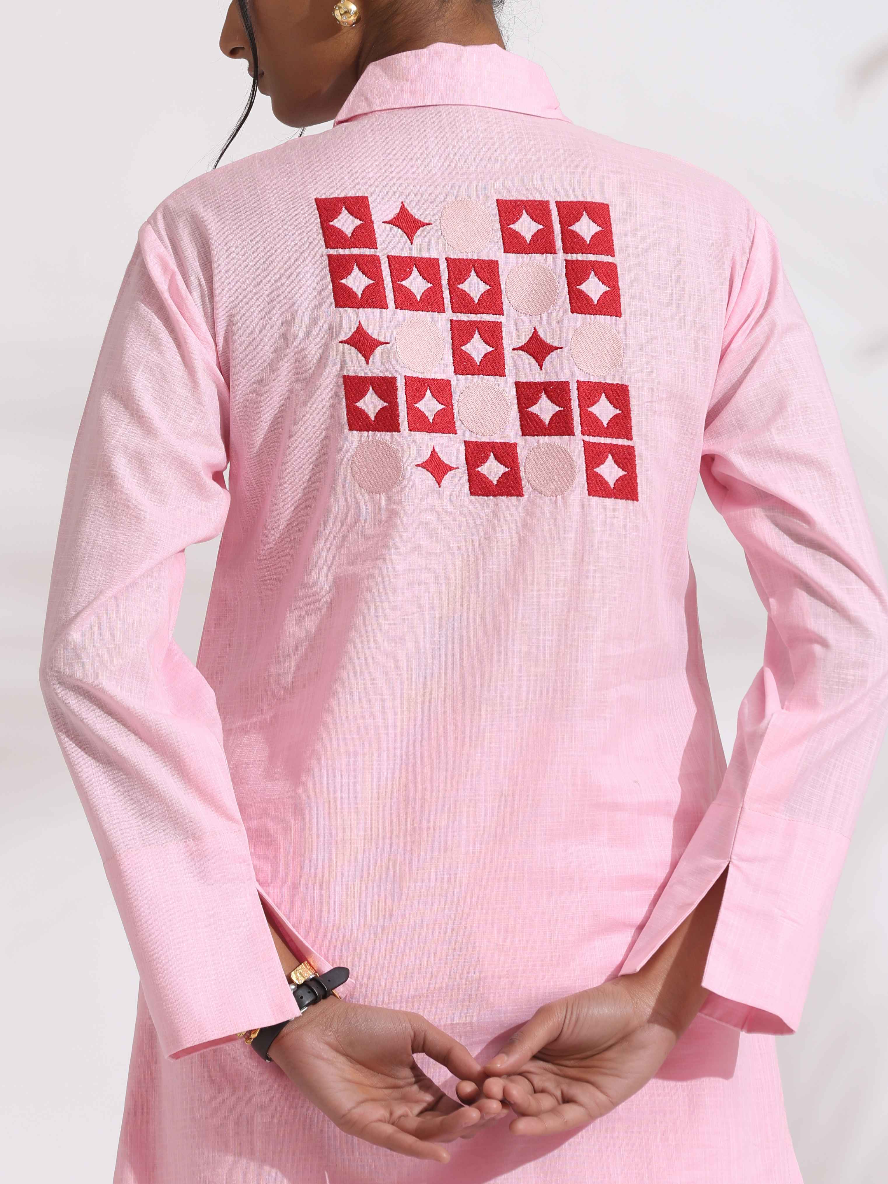trueBrowns Pink Cotton Embroidered Kurta Set - Distacart
