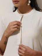 trueBrowns Off-White Cotton Linen Kurta Pant Set - Distacart