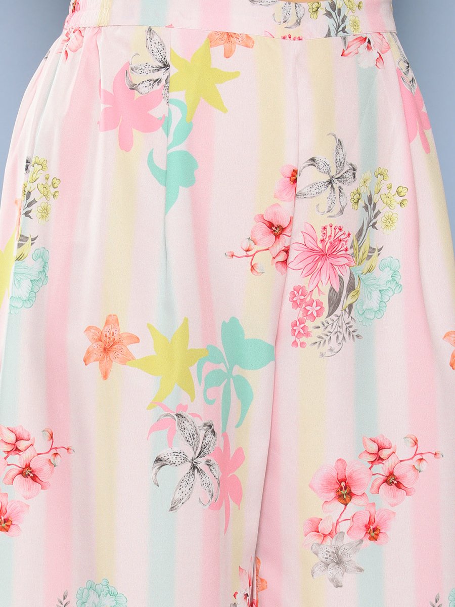 Ahalyaa Women Pink Floral Printed Gotta Patti Kurta with Palazzos