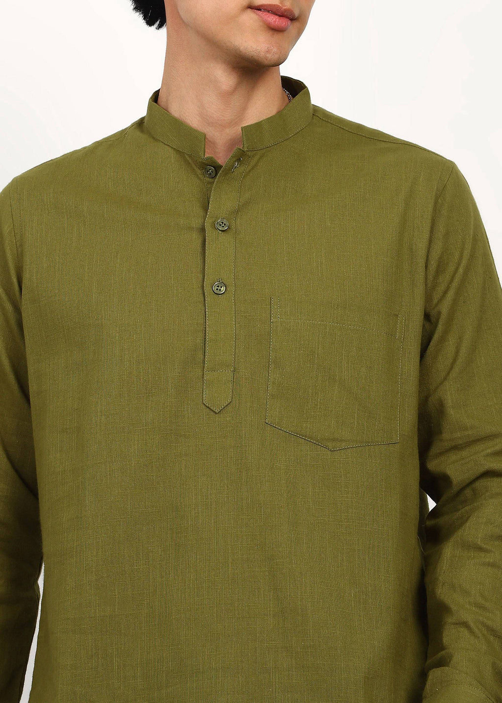 Fabmade Olive Still Linen Kurta