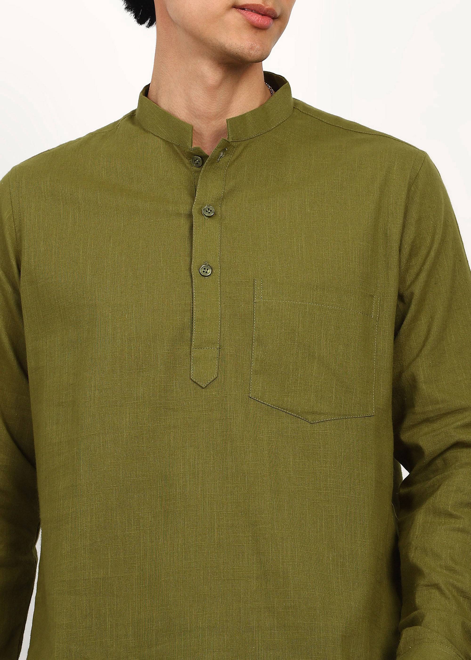 Fabmade Olive Still Linen Kurta
