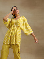 trueBrowns Lime Green Bandhani Printed Silk Drop Shoulder Co-Ord Set | Relove - Distacart