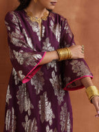 trueBrowns Purple Metallic Straight Kurta Set - Distacart