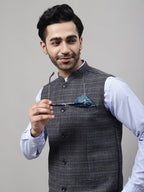 Even Apparels Men's Grey Nehru Jacket With Welt Pockets